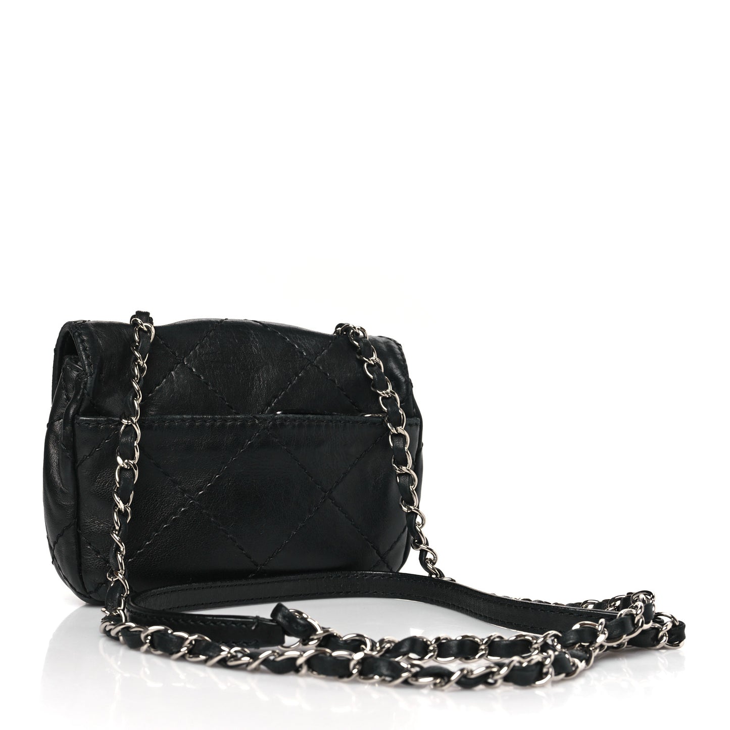 Lambskin Small Stitched Mini Flap Black