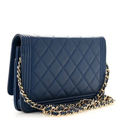 Chanel Caviar Quilted Boy Wallet On Chain WOC Dark Blue 3 of 15