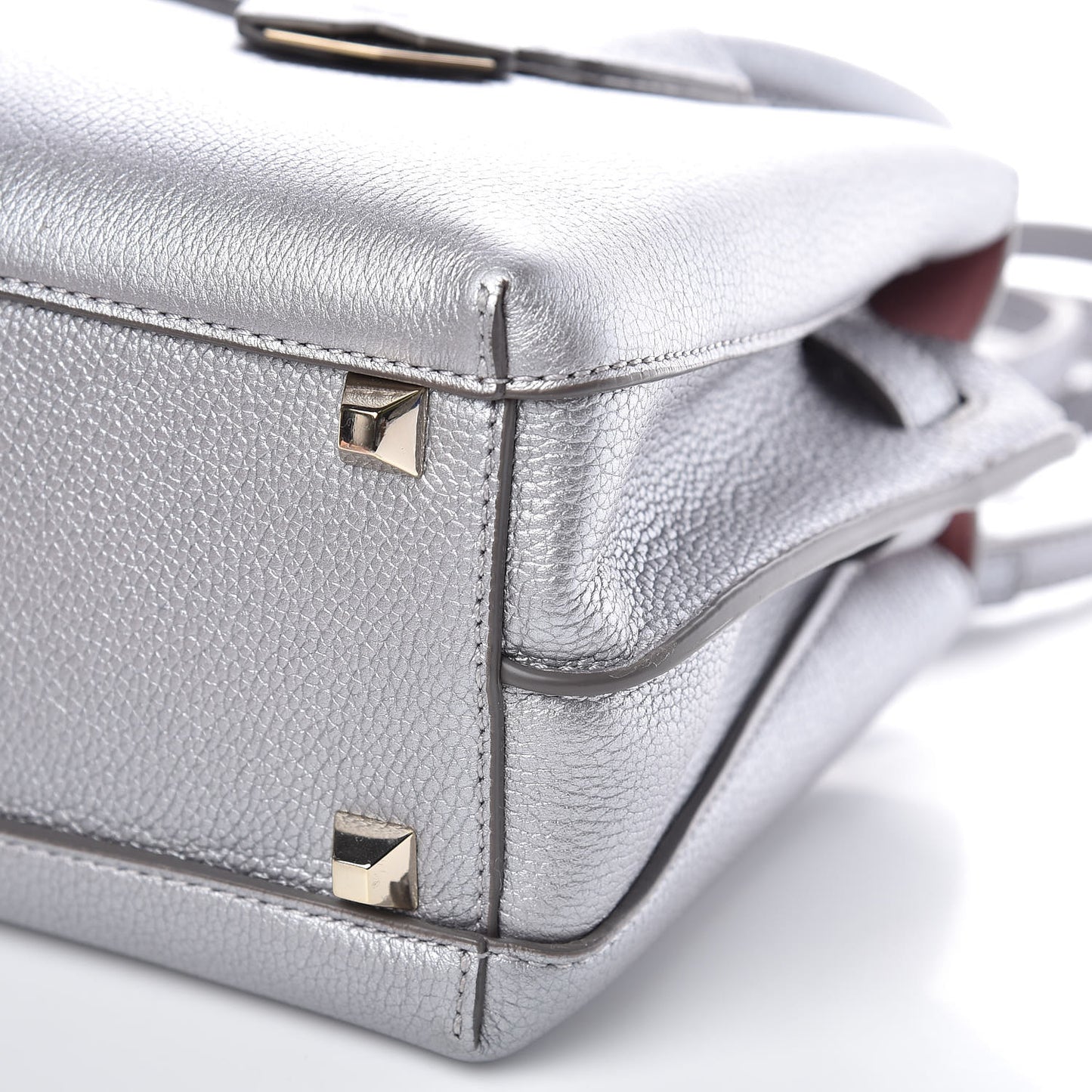 Metallic Grained Calfskin Mini Milla Tote Spike Silver