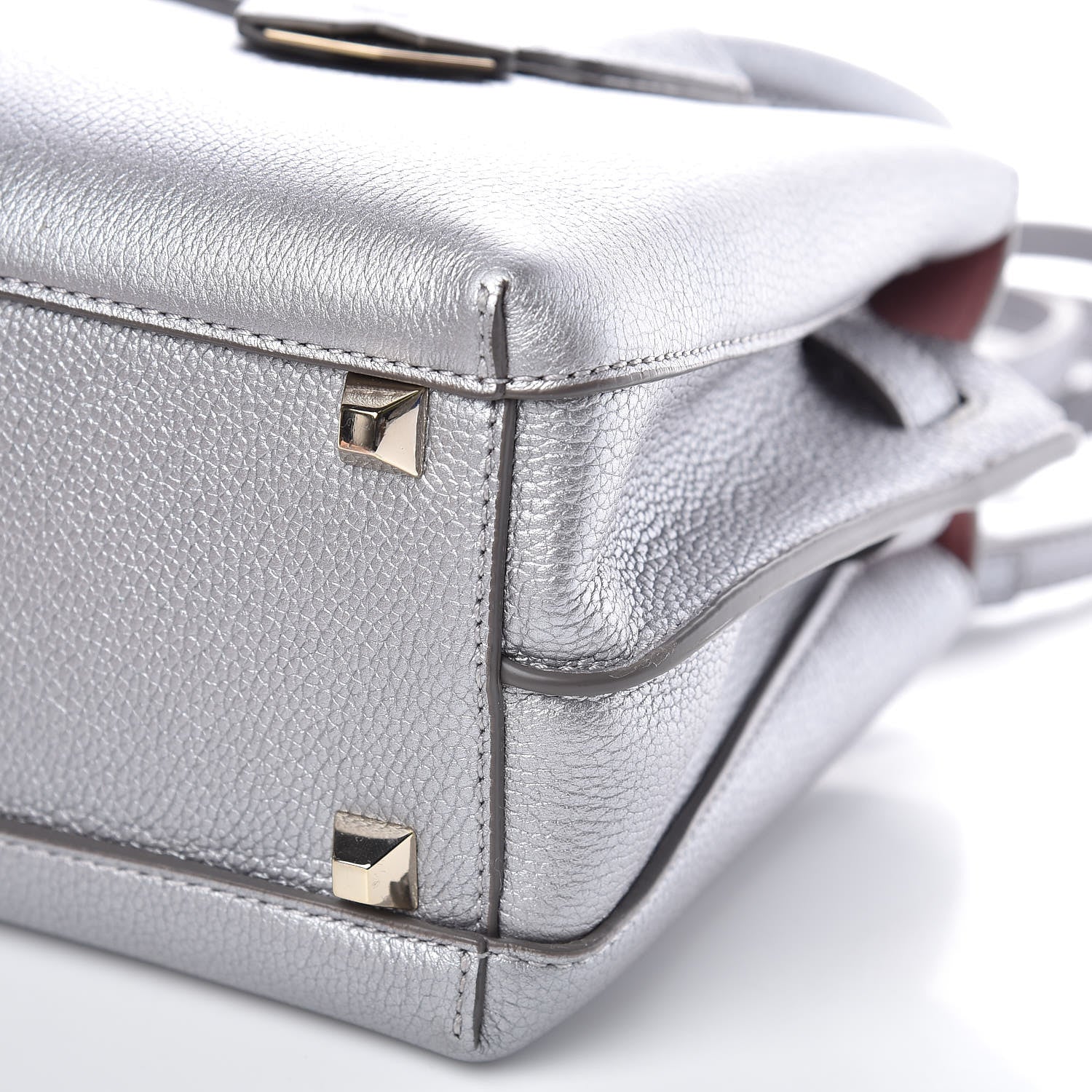 MCM Metallic Grained Calfskin Mini Milla Tote Spike Silver 9 of 9