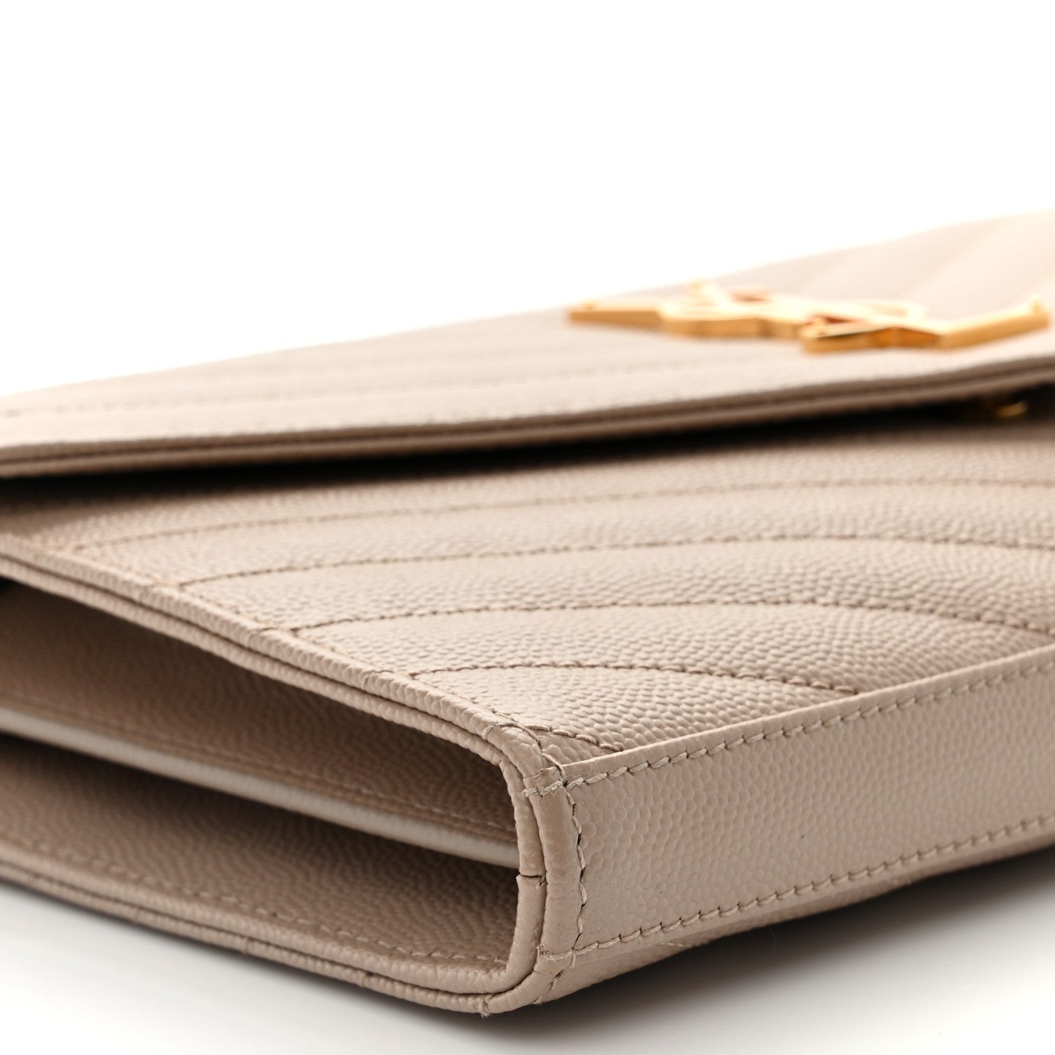 Saint Laurent Grain De Poudre Matelasse Chevron Monogram Chain Wallet Dark Beige 8 of 11
