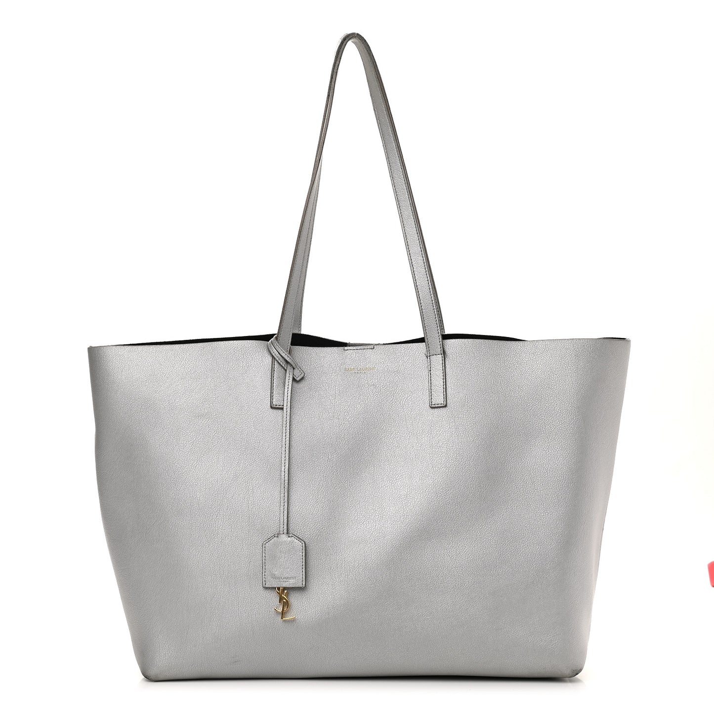 Metallic Calfskin Large Shopping Tote Silver