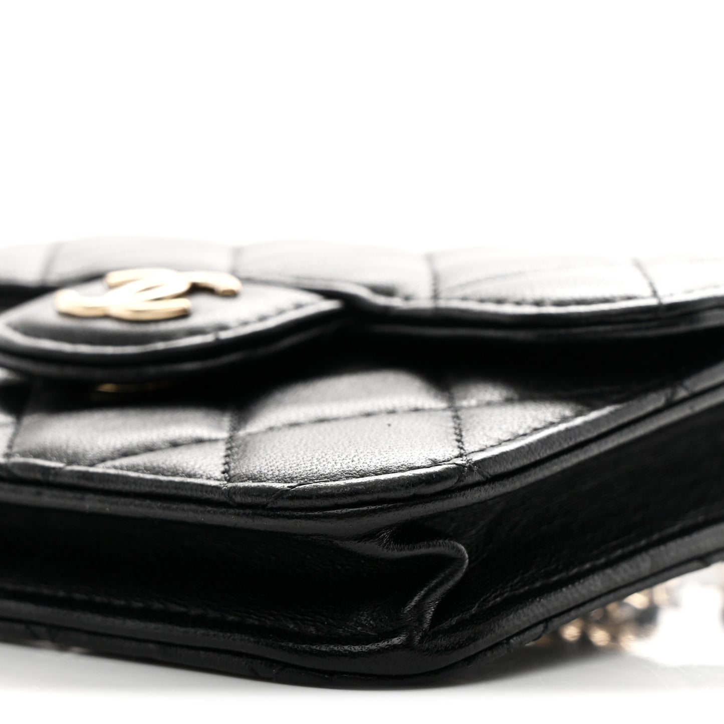 Lambskin Quilted Top Handle Flap Coin Purse With Chain Black