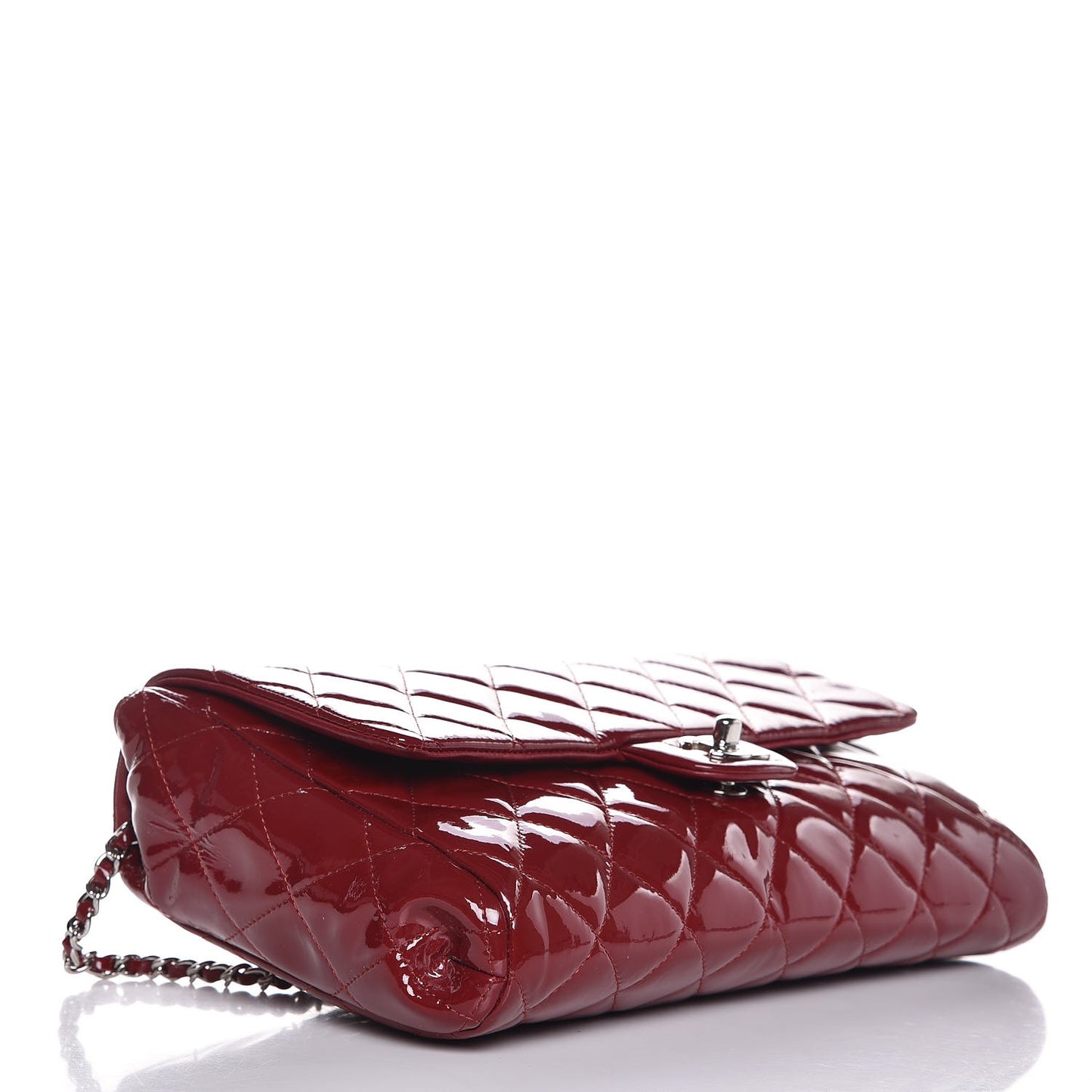 Patent Quilted Clutch With Chain Flap Red