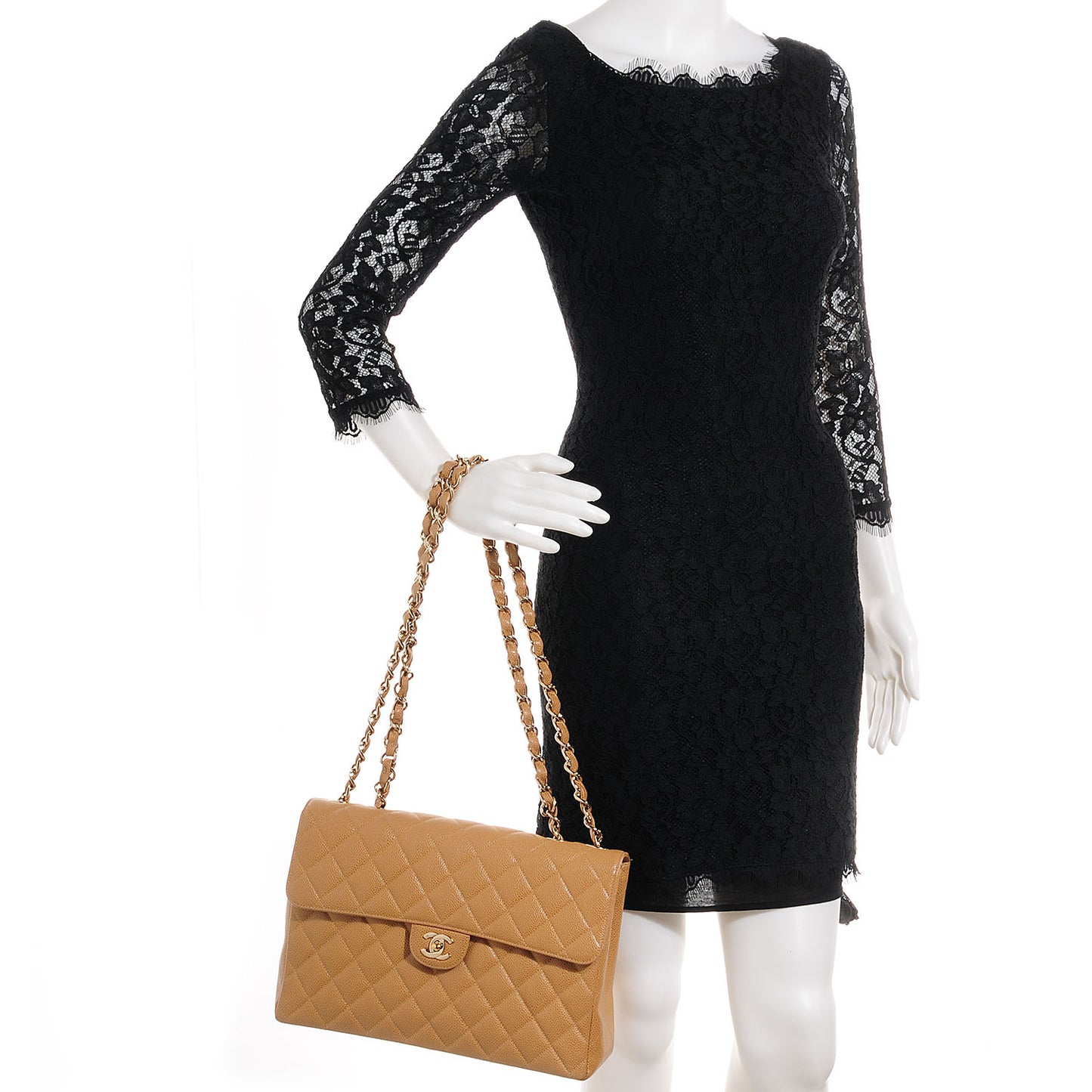 Caviar Jumbo Single Flap Beige