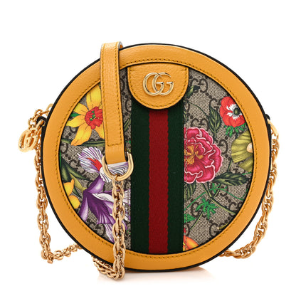 Gucci GG Supreme Monogram Flora Web Mini Ophidia Round Shoulder Bag Beige Multicolor Crop 1 of 9