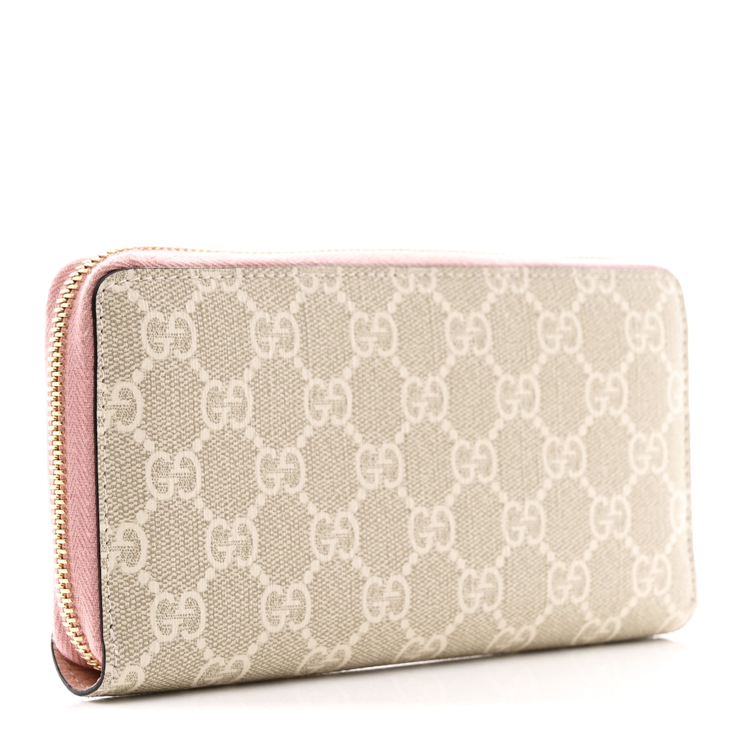 Dollar Calfskin GG Supreme Monogram GG Marmont Zip Around Wallet Light Pink Beige White
