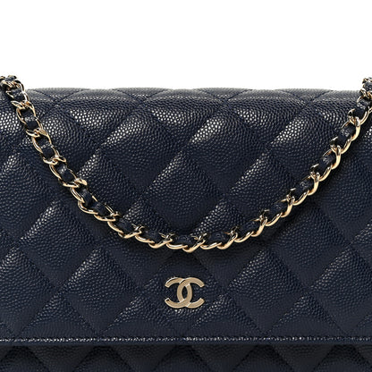 Chanel Caviar Quilted Wallet on Chain WOC Navy Blue 9 of 12