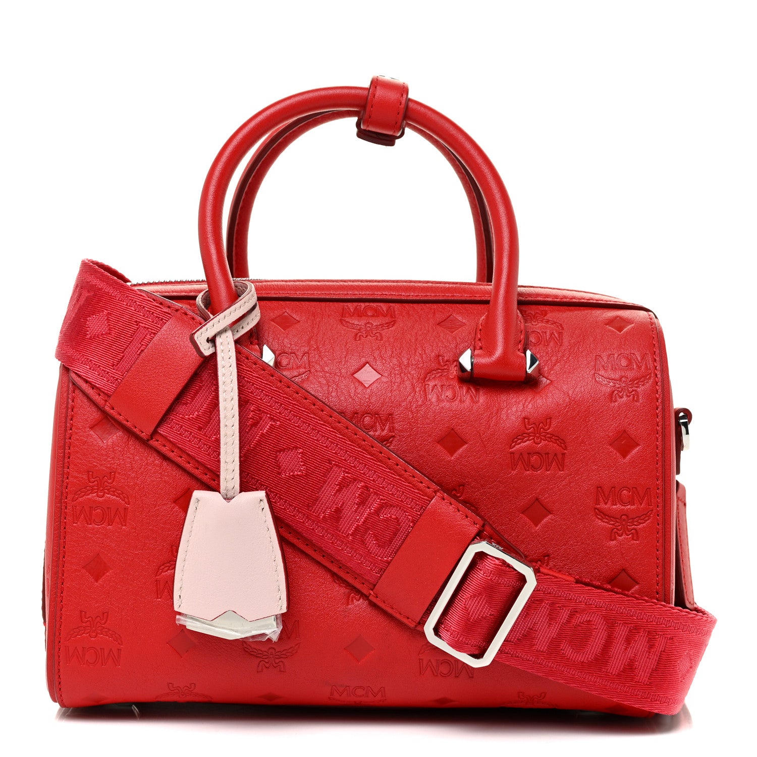 MCM Calfskin Ottomar Monogram Small Essential Boston Bag Viva Red 1 of 8