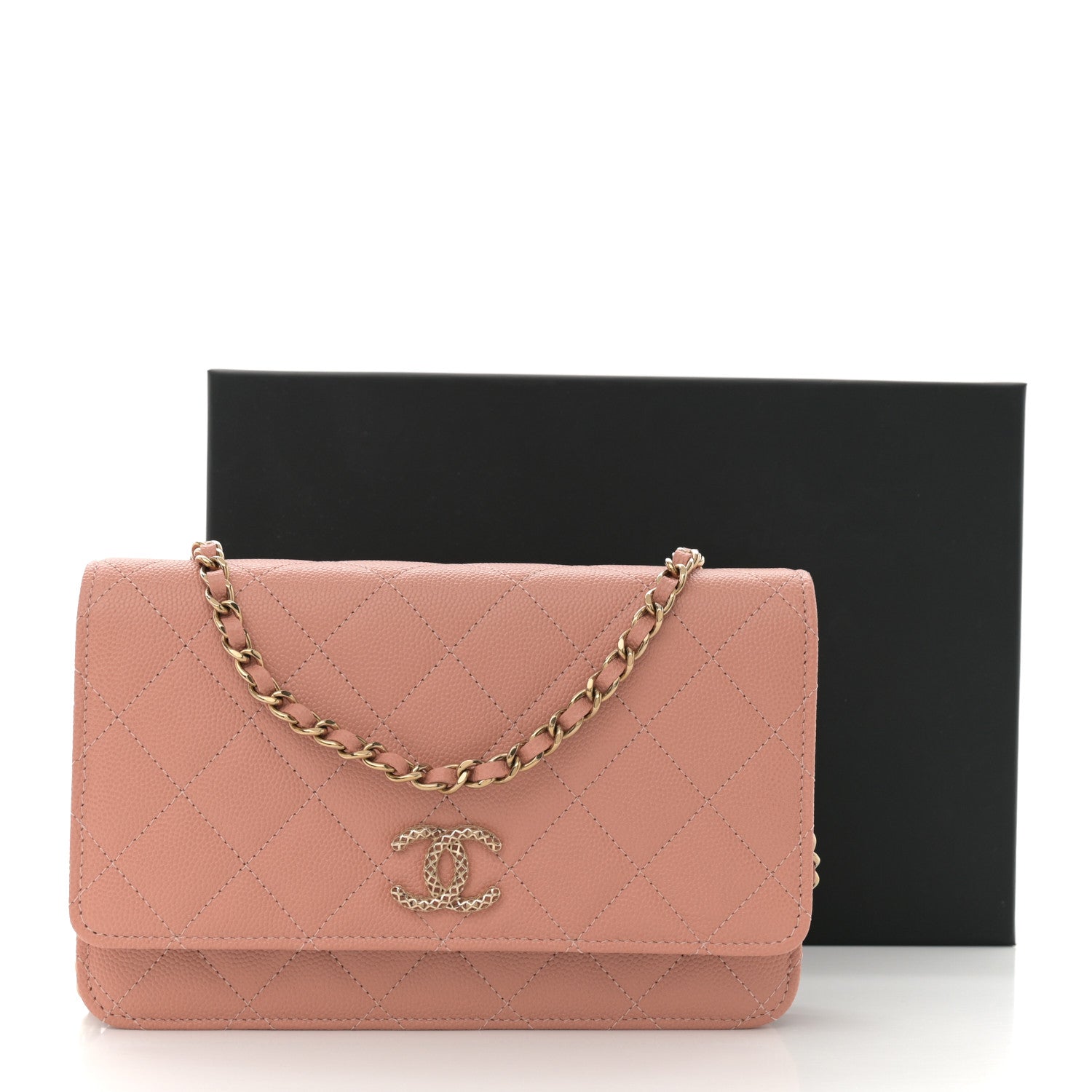 Chanel Caviar Quilted Perforated Metal CC Wallet On Chain WOC Beige 12 of 12