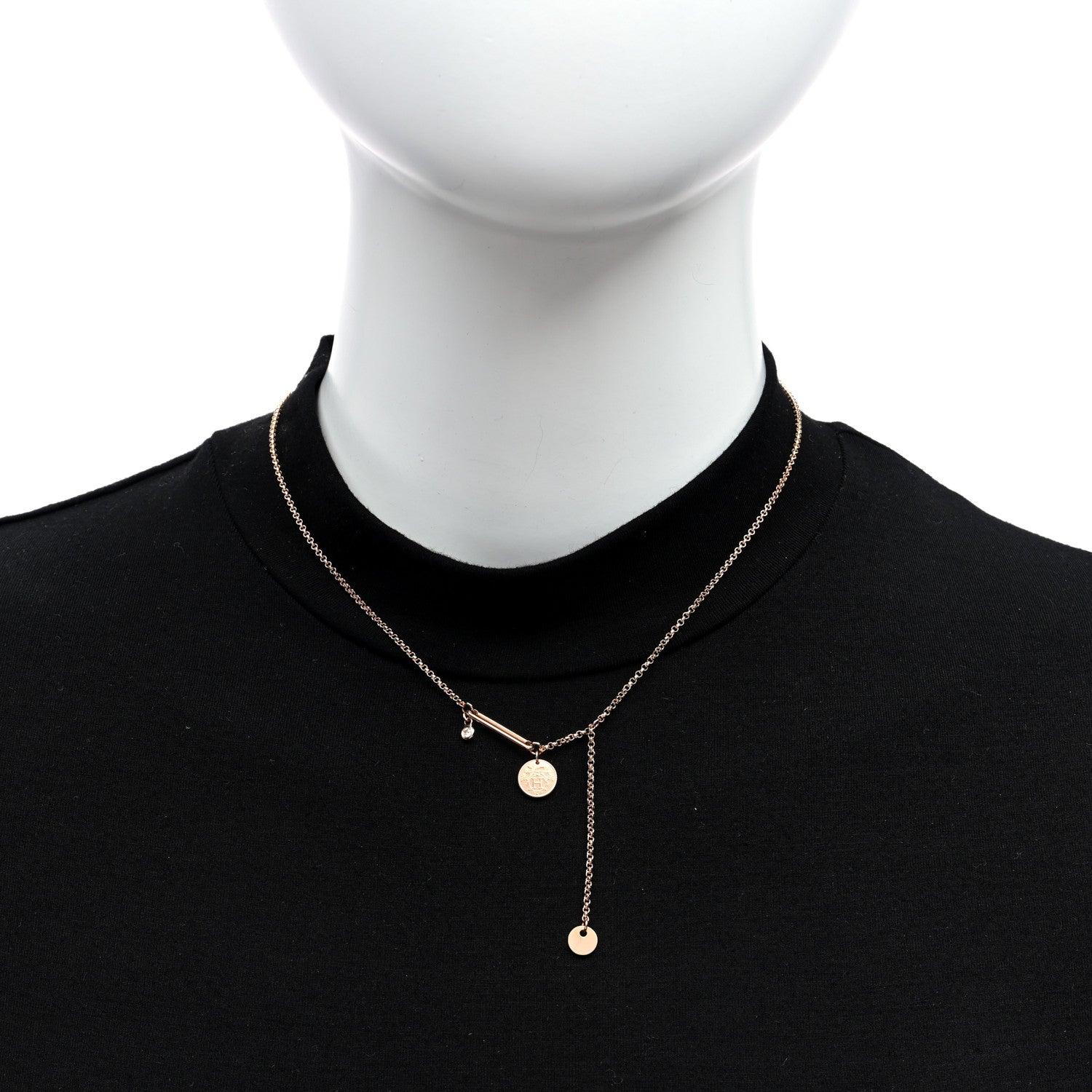 Hermes 18K Rose Gold Diamond PM Ex-Libris Pendant Necklace 2 of 6