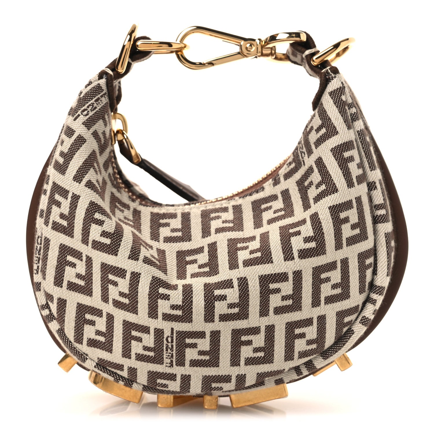 Fendi Fabric Jacquard FF 1974 Nano Fendigraphy Hobo Charm Beige 1 of 11