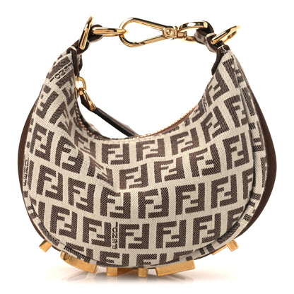Fendi Fabric Jacquard FF 1974 Nano Fendigraphy Hobo Charm Beige 1 of 11