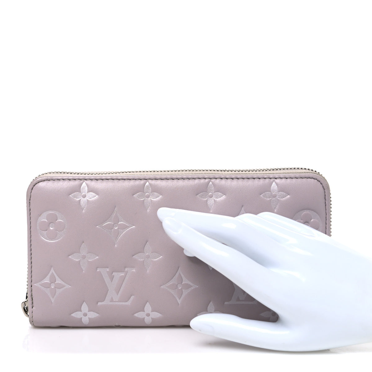 Louis Vuitton Lambskin Embossed Monogram Coussin Zippy Wallet Grey 2 of 6