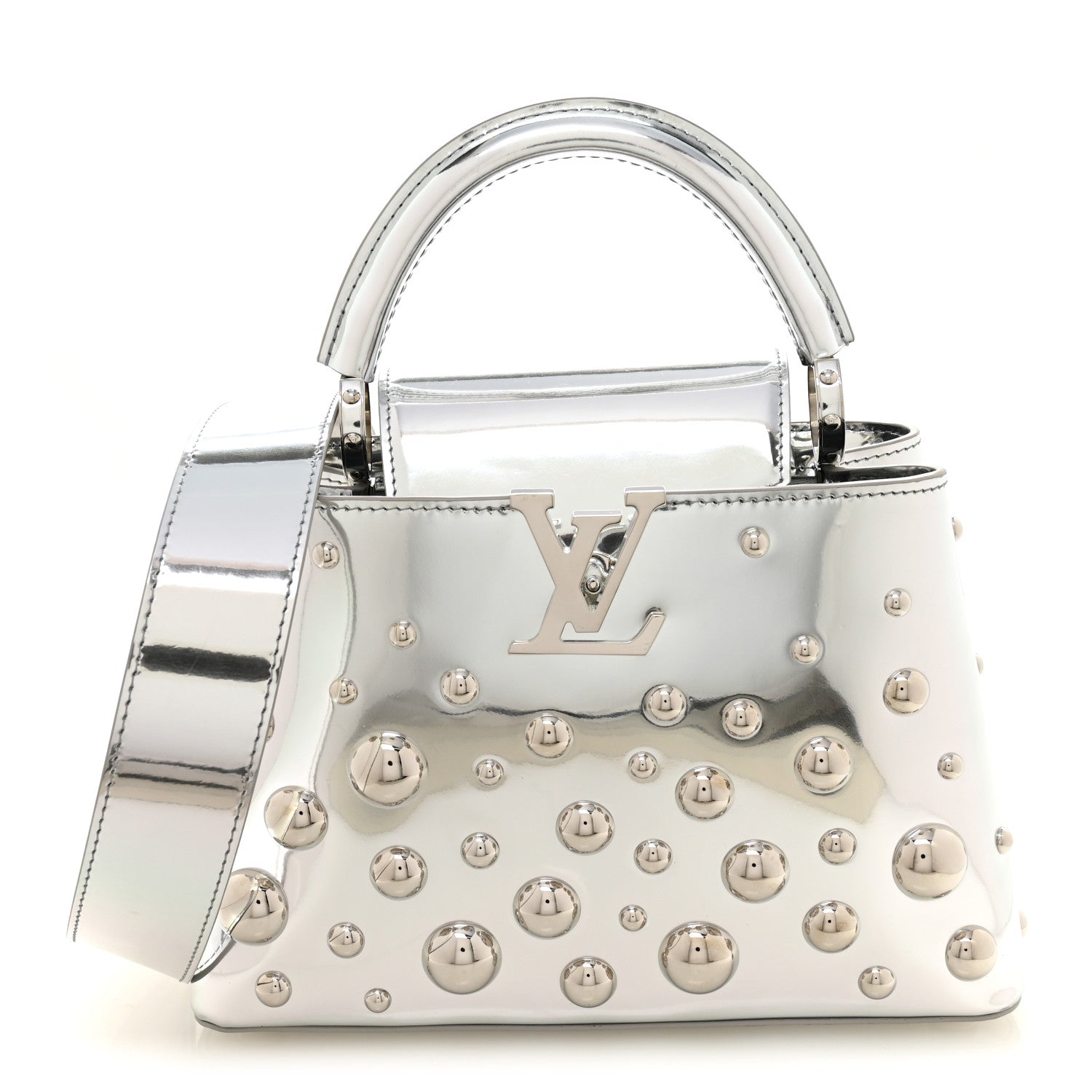 Louis Vuitton LV X YK Metallic Taurillon Brass Metal Dots Capucines BB Silver 1 of 9