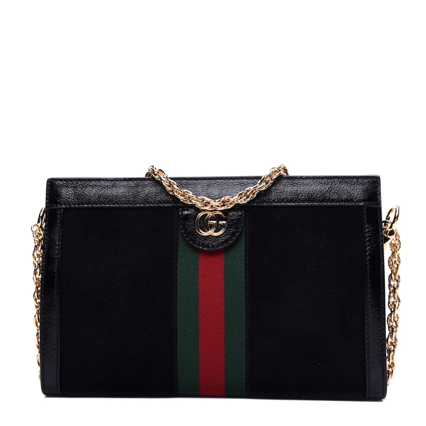 Suede Patent GG Web Small Ophidia Chain Shoulder Bag Black