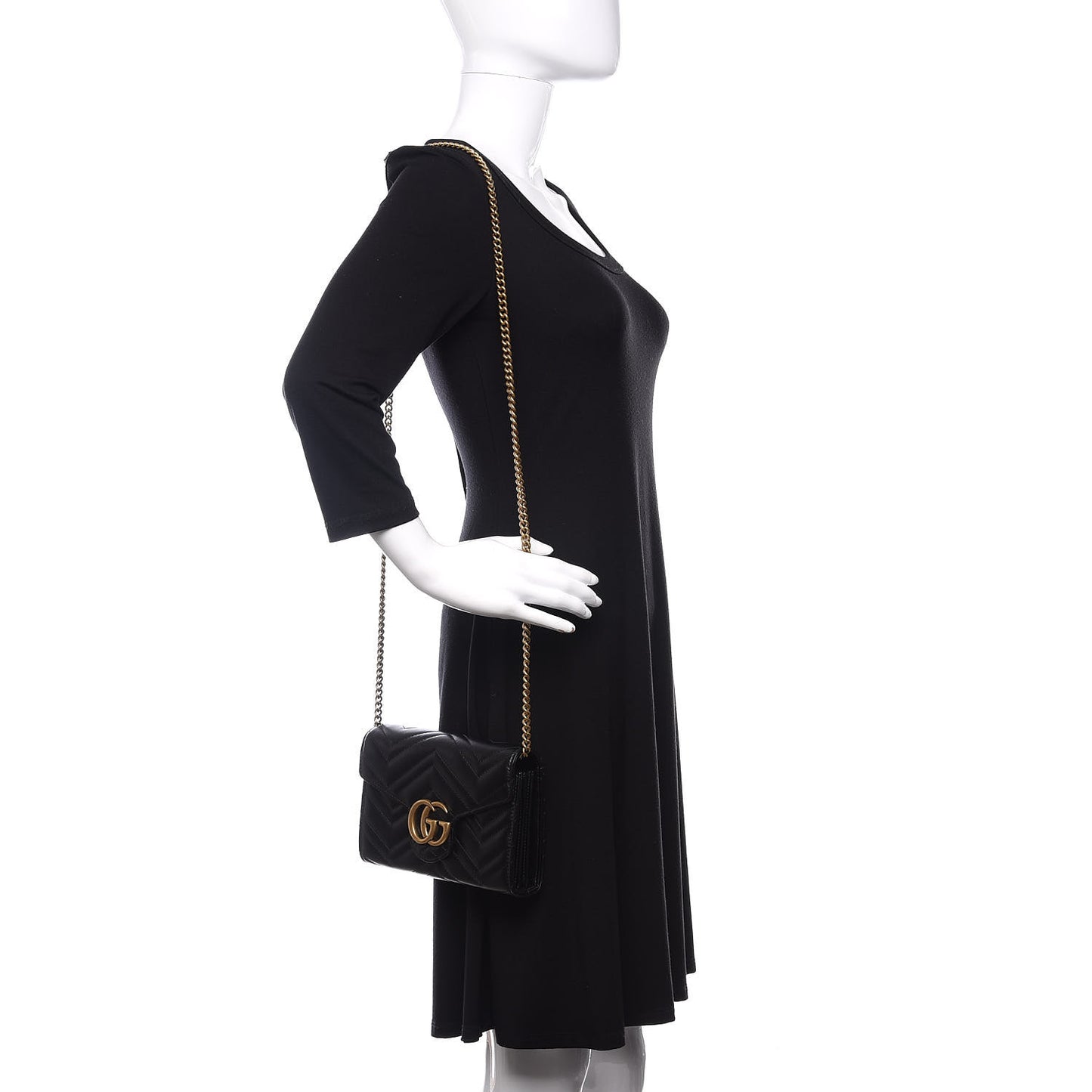 Calfskin Matelasse GG Marmont Chain Wallet Black
