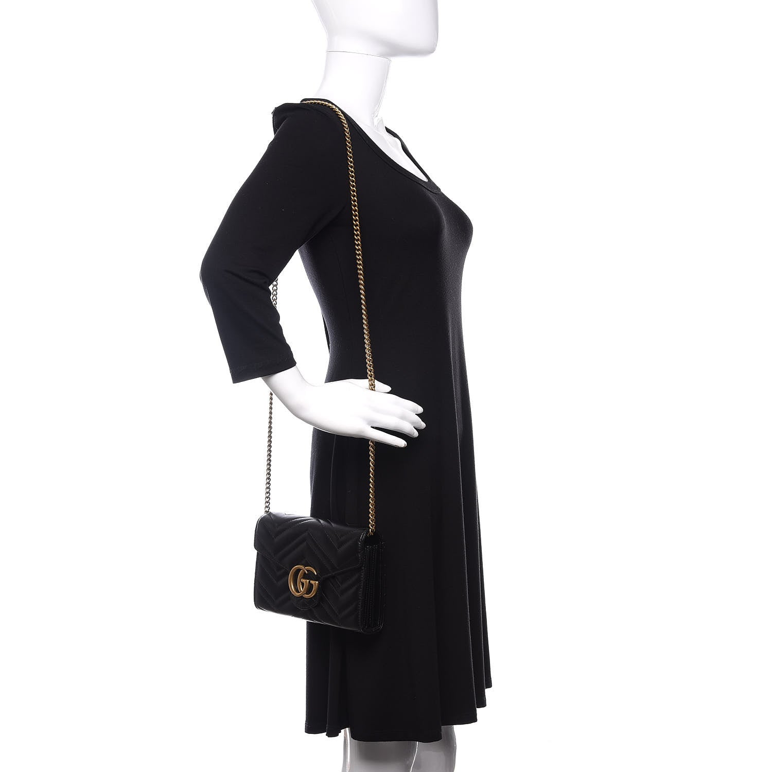 Gucci Calfskin Matelasse GG Marmont Chain Wallet Black 2 of 11