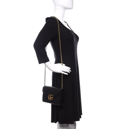 Gucci Calfskin Matelasse GG Marmont Chain Wallet Black 2 of 11