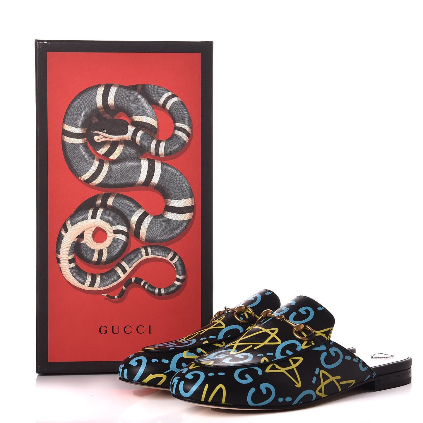 Calfskin GucciGhost Print Womens Princetown Slippers 39.5 Black New Acquamarine