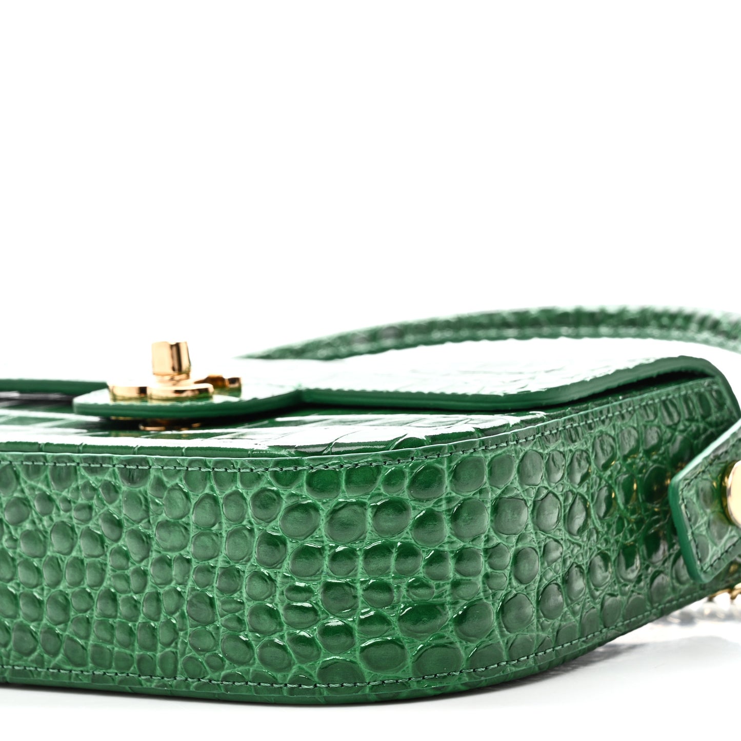 Calfskin Crocodile Embossed Turn Around Mini Flap Emerald