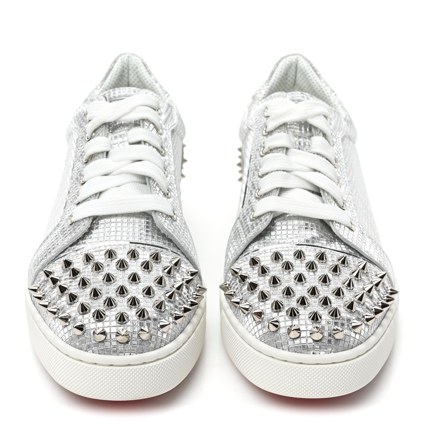 Glitter Metallic Calfskin Spikes Vieira 2 Flat Sneakers 40 Silver
