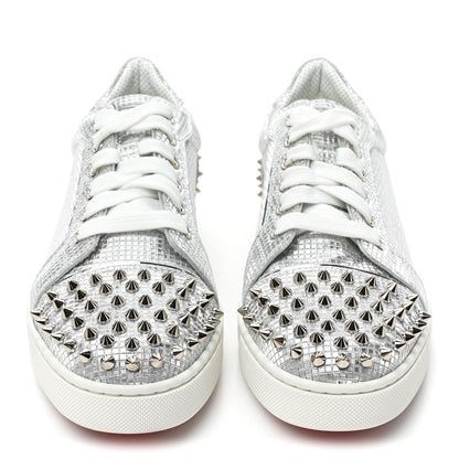 Christian Louboutin Glitter Metallic Calfskin Spikes Vieira 2 Flat Sneakers 40 Silver 2 of 13