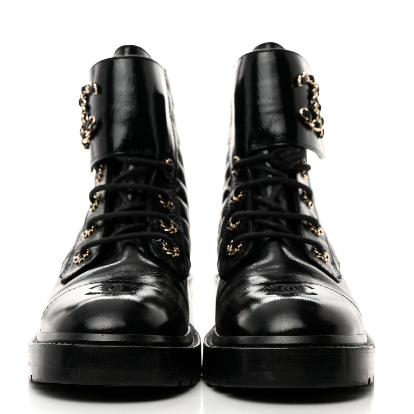 Shiny Lambskin Quilted Lace Up Combat Boots 40 Black