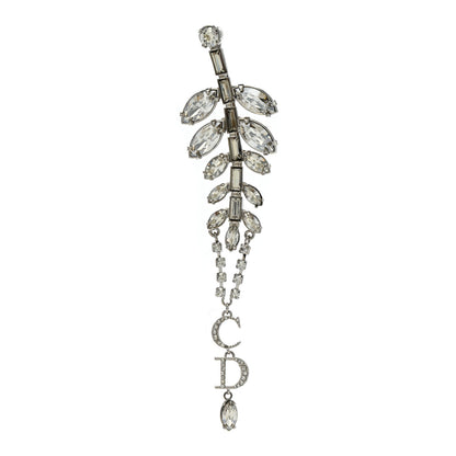 Christian Dior Metal Crystal Leaf Brooch Silver 1 of 5