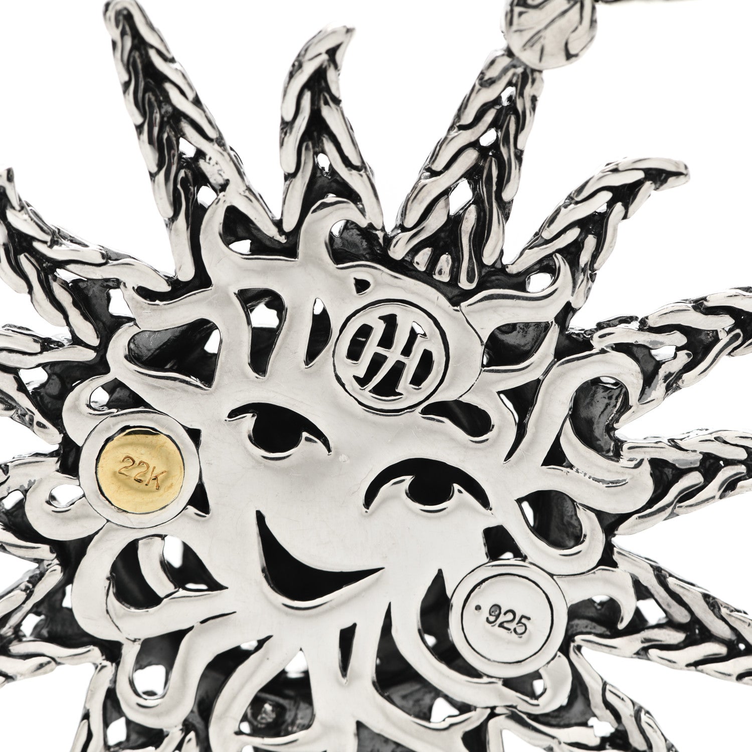 John Hardy Sterling Silver 22K Yellow Gold Sun Pendant 4 of 5