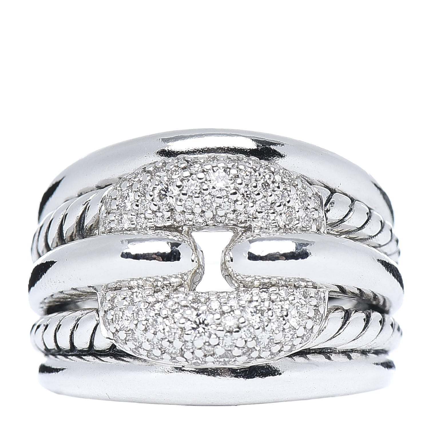David Yurman Sterling Silver Diamond Thoroughbred Cushion Link Ring 54 7 1 of 5