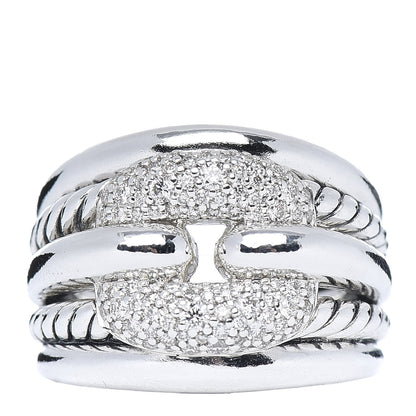 David Yurman Sterling Silver Diamond Thoroughbred Cushion Link Ring 54 7 1 of 5