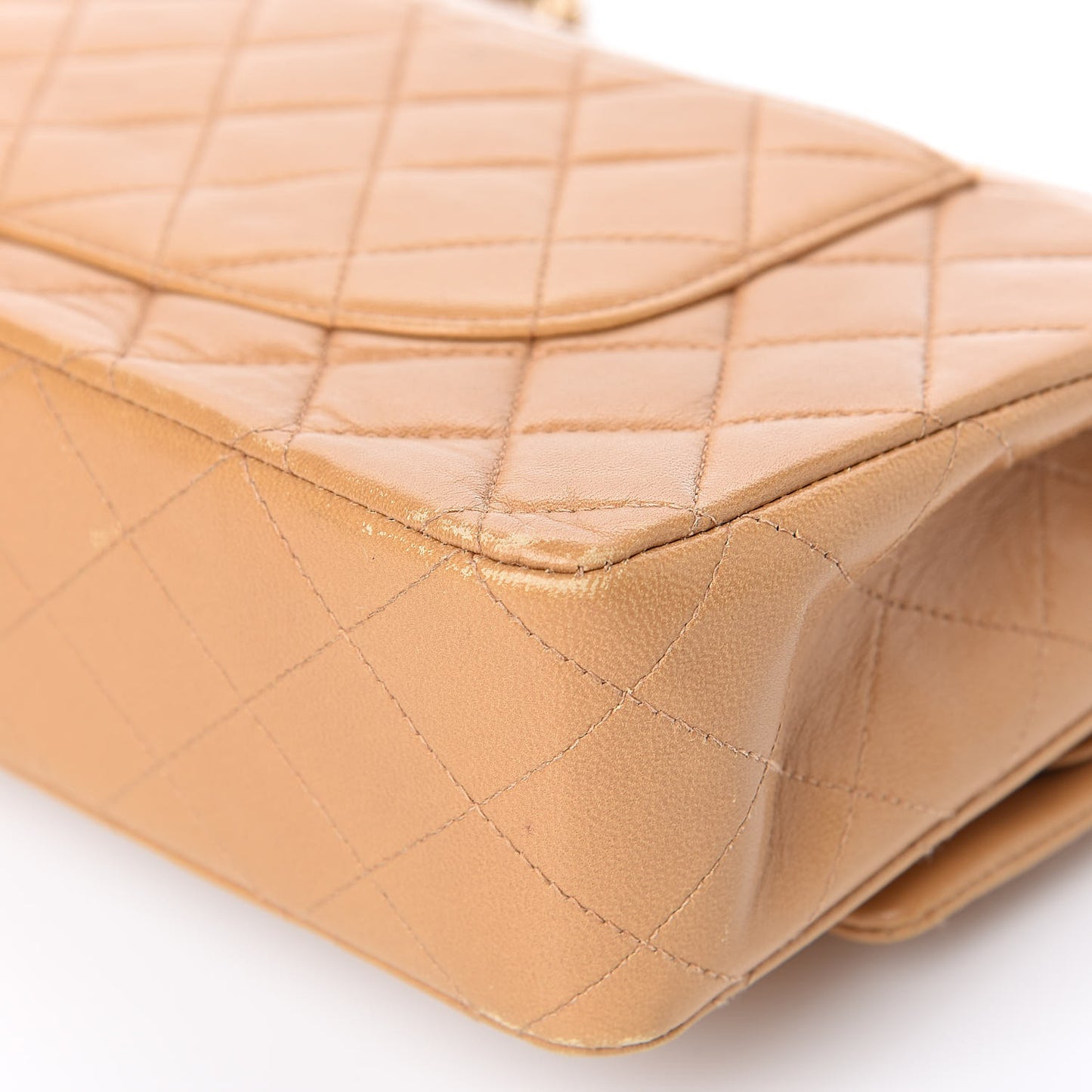Lambskin Quilted Medium Double Flap Beige