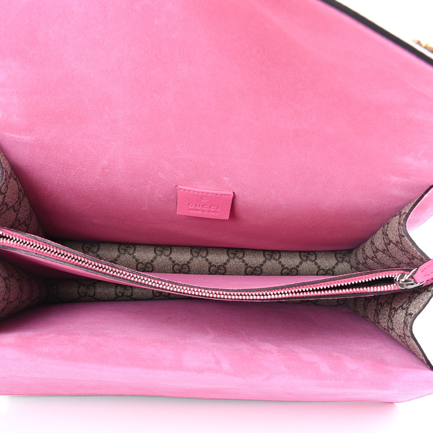 Gucci GG Supreme Monogram Suede Pierced Heart Embroidered Medium Dionysus Shoulder Bag Beige Ebony Pink Tropical Flower 4 of 14
