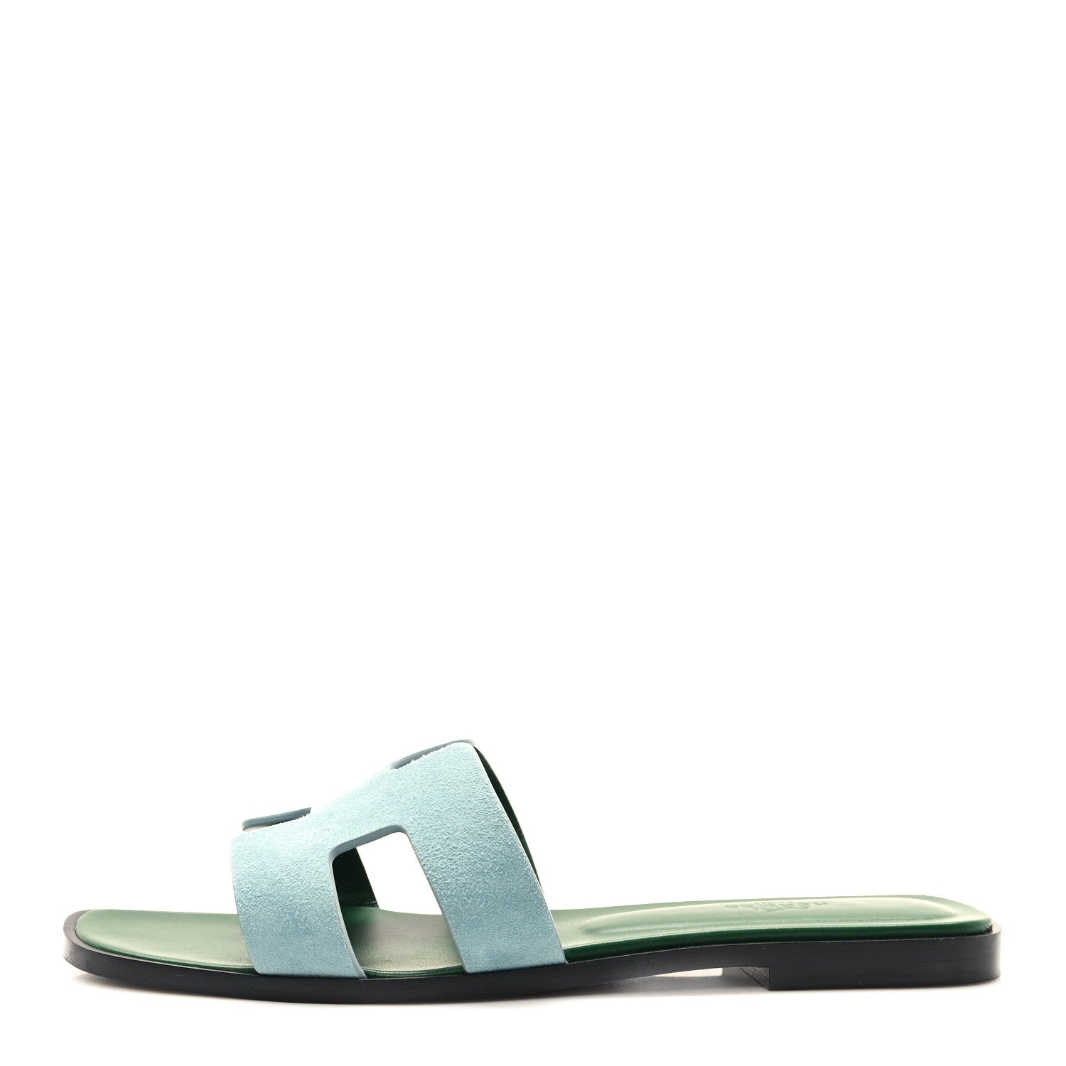Hermes Suede Goatskin Oran Sandals 38.5 Vert D'eau Vert Anglais 1 of 10