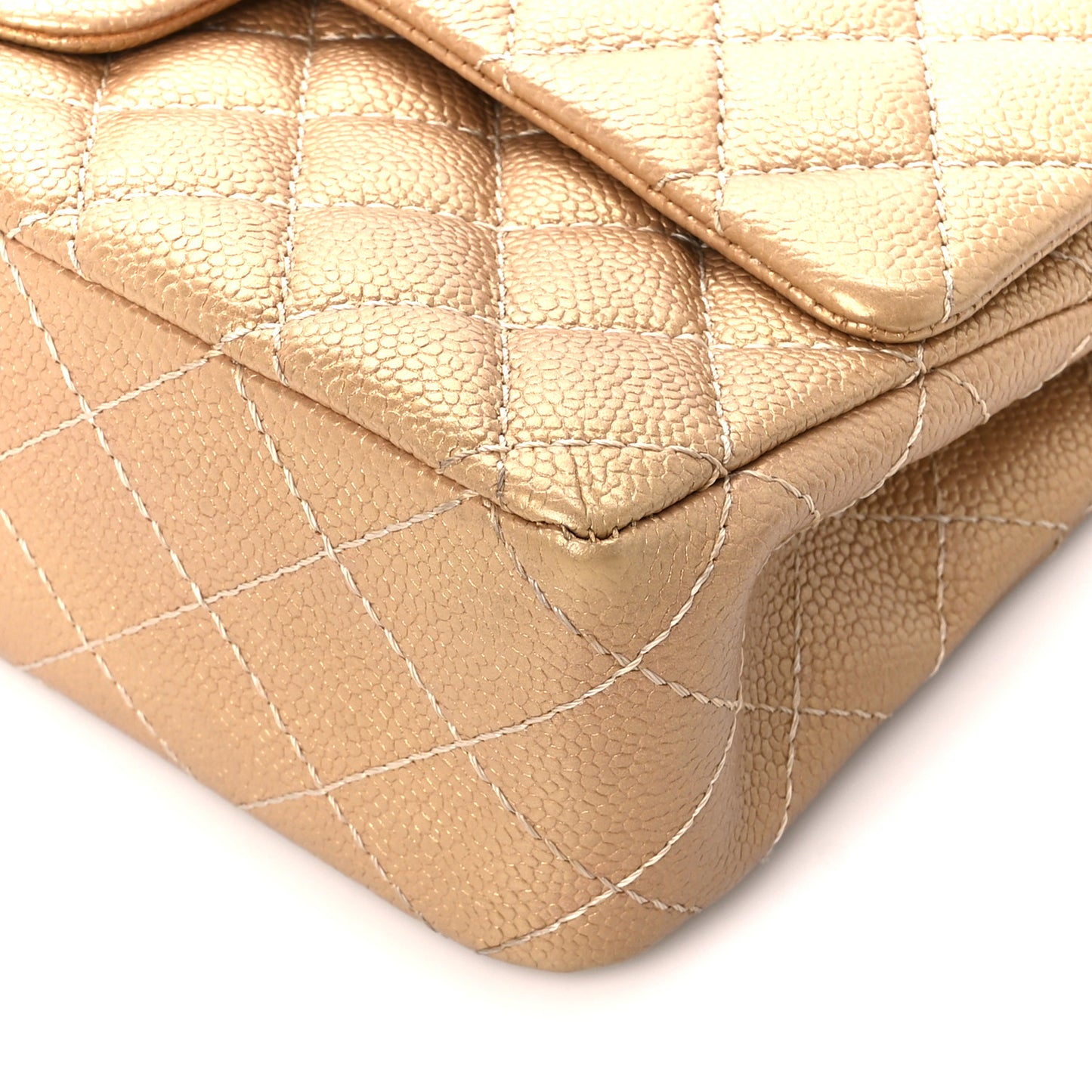 Metallic Caviar Quilted Medium Double Flap Gold