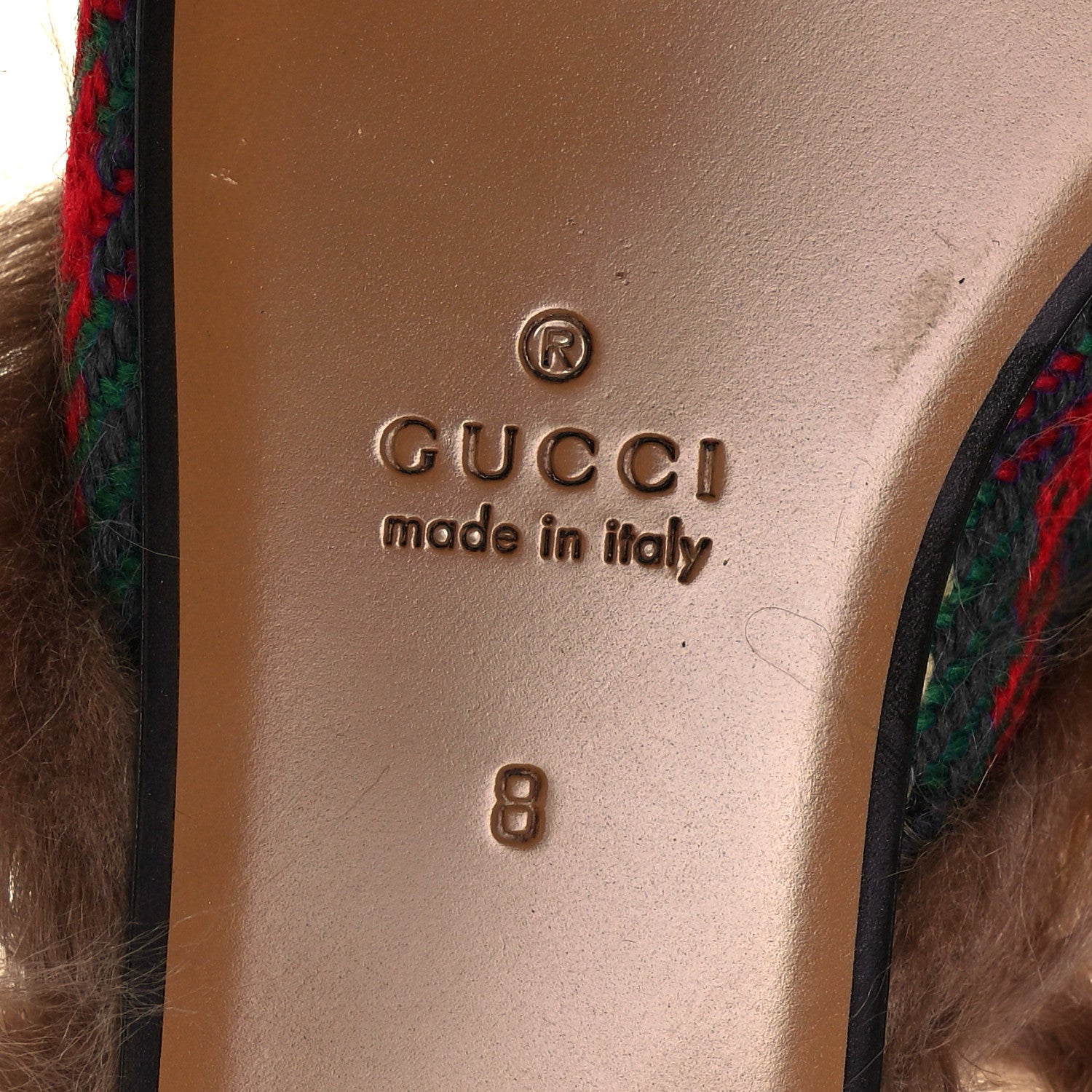 Gucci Tweed Fur Prince Wales Plaid Mens Princetown Slippers 8 Green Blue Red Natural 7 of 8