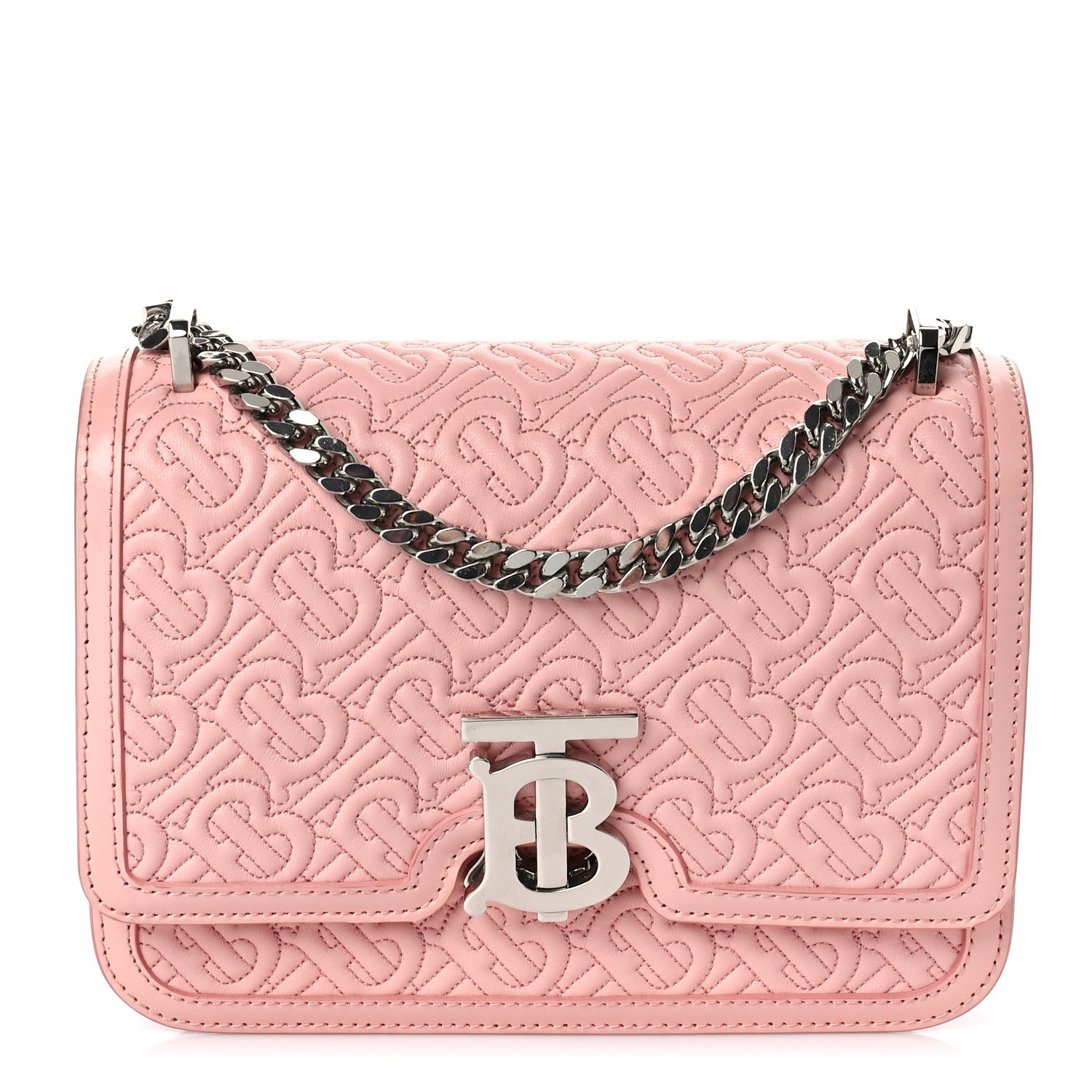 Burberry Calfskin Monogram Embossed Small TB Chain Bag Blush Pink 1 of 8