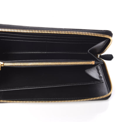 Prada Saffiano Metal Large Zip Around Travel Wallet Black 6 of 7