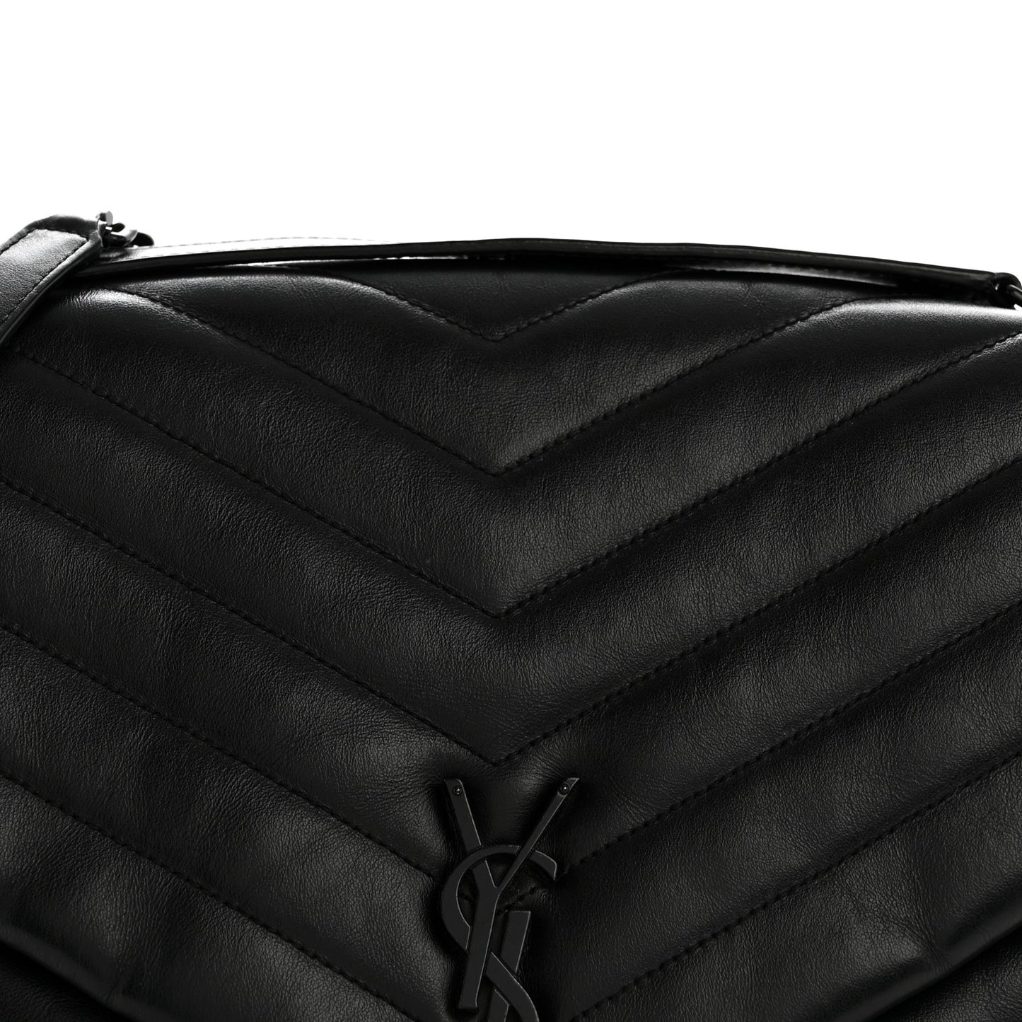 Calfskin Y Quilted Monogram Large Loulou Chain Satchel Black