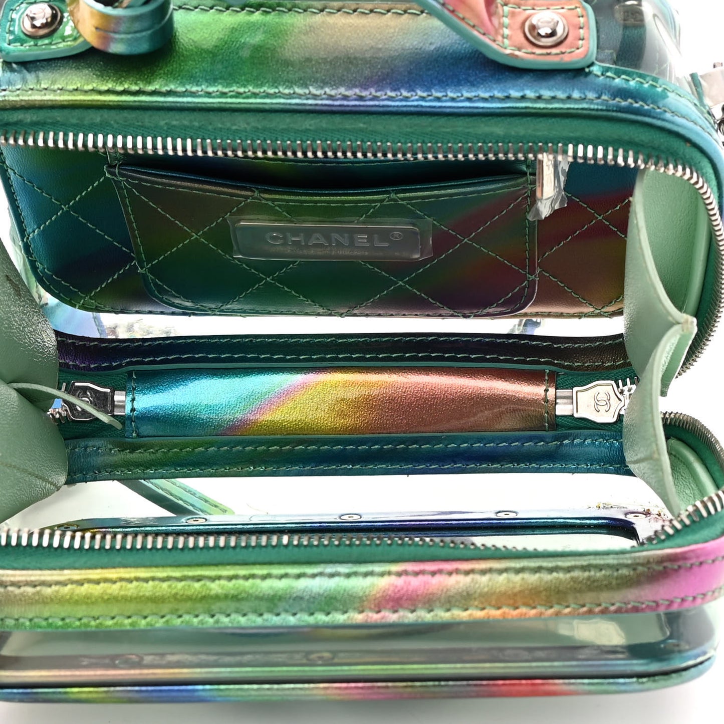 PVC Patent Calfskin Patent Lambskin Small CC Vanity Case Green