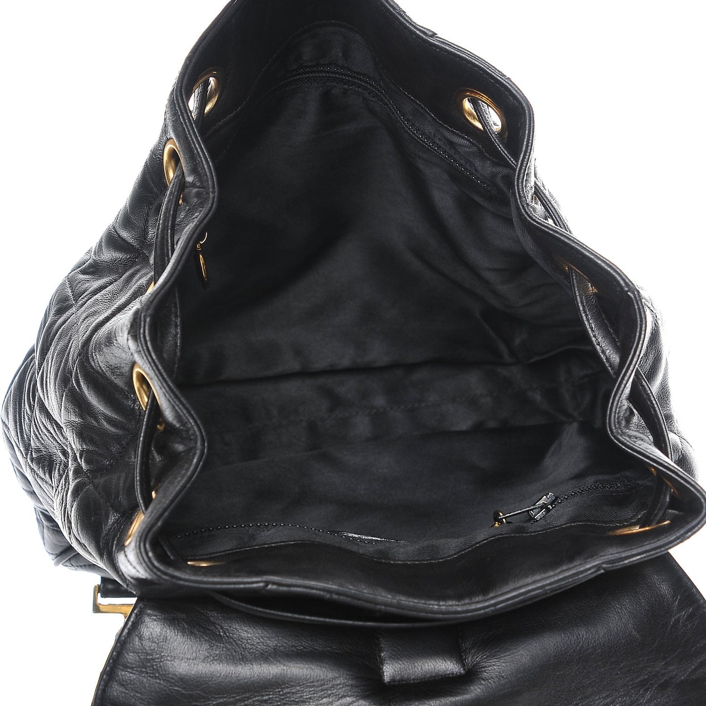 Lambskin Quilted Drawstring Backpack Black