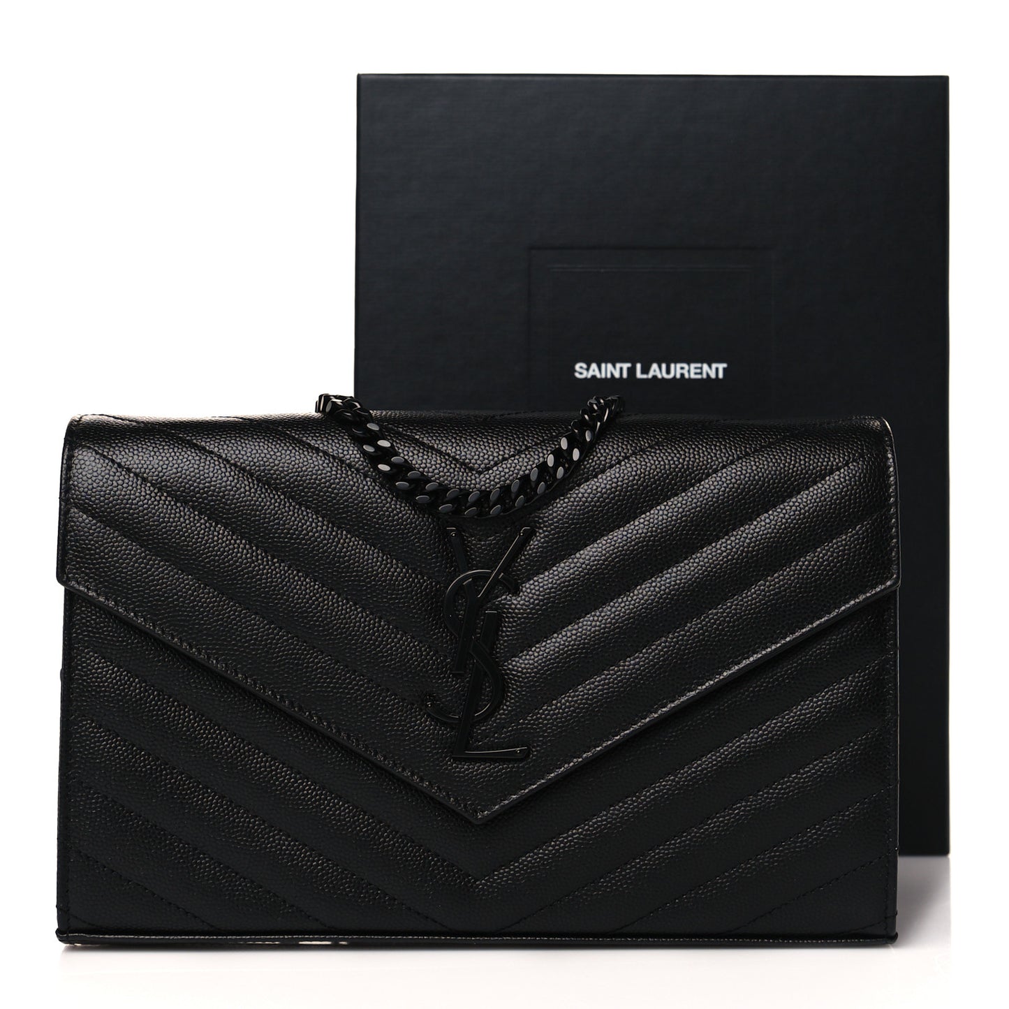 Grain De Poudre Matelasse Chevron Monogram Chain Wallet Black