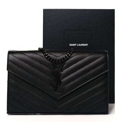 Saint Laurent Grain De Poudre Matelasse Chevron Monogram Chain Wallet Black 11 of 11