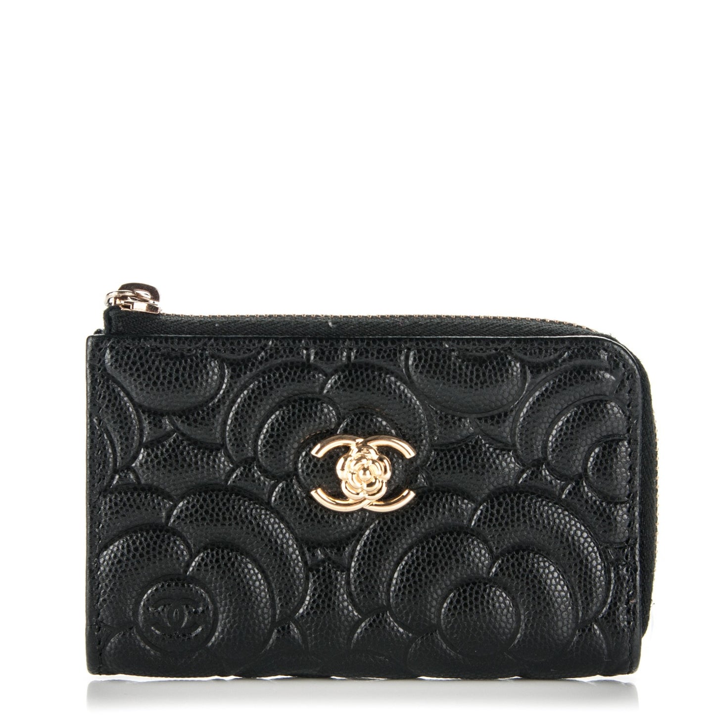 Caviar Camellia Embossed Key Holder Case Black