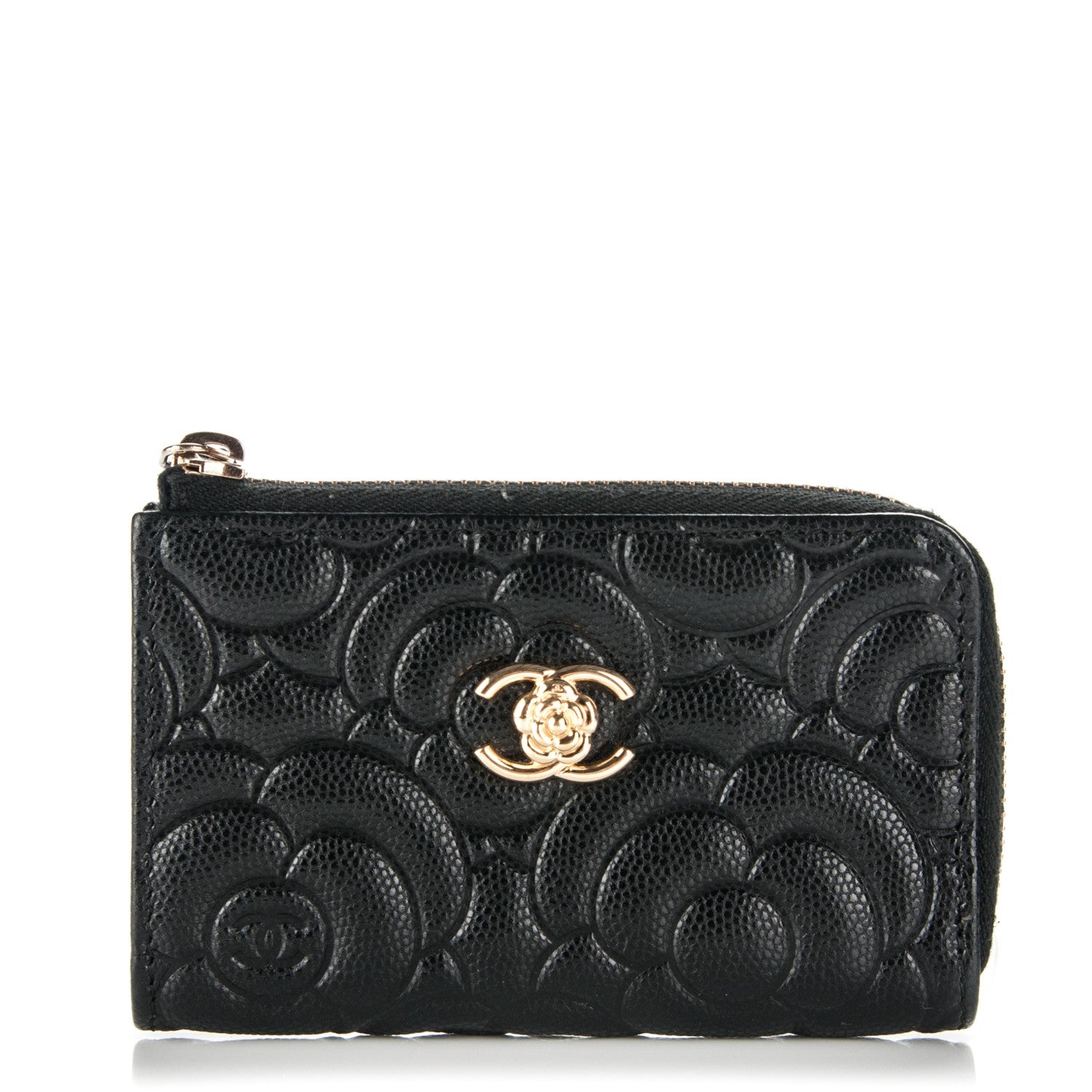 Chanel Caviar Camellia Embossed Key Holder Case Black 1 of 7