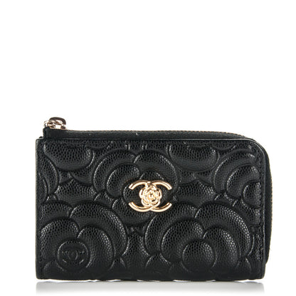 Chanel Caviar Camellia Embossed Key Holder Case Black 1 of 7