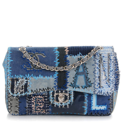 Chanel Denim Tweed Patchwork Jumbo Single Flap Blue 1 of 11