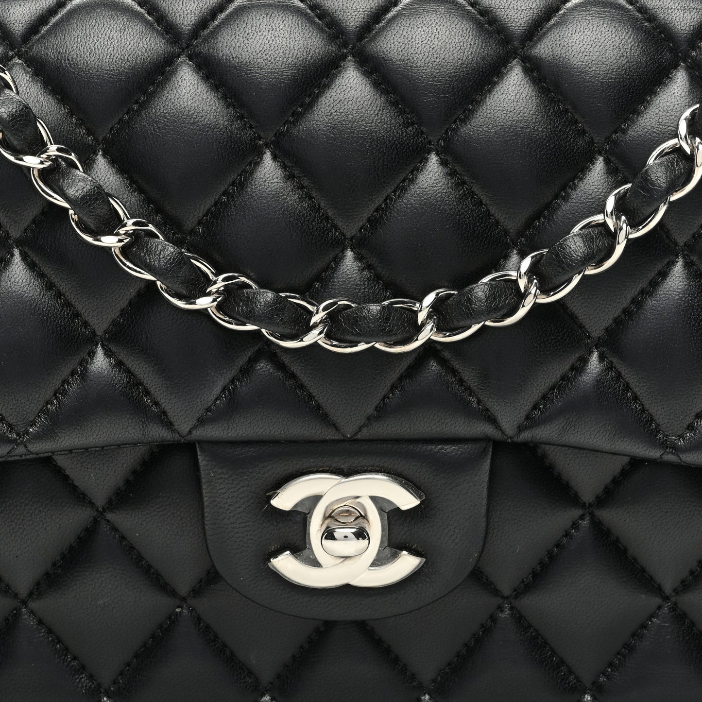 Lambskin Quilted Medium Double Flap Black