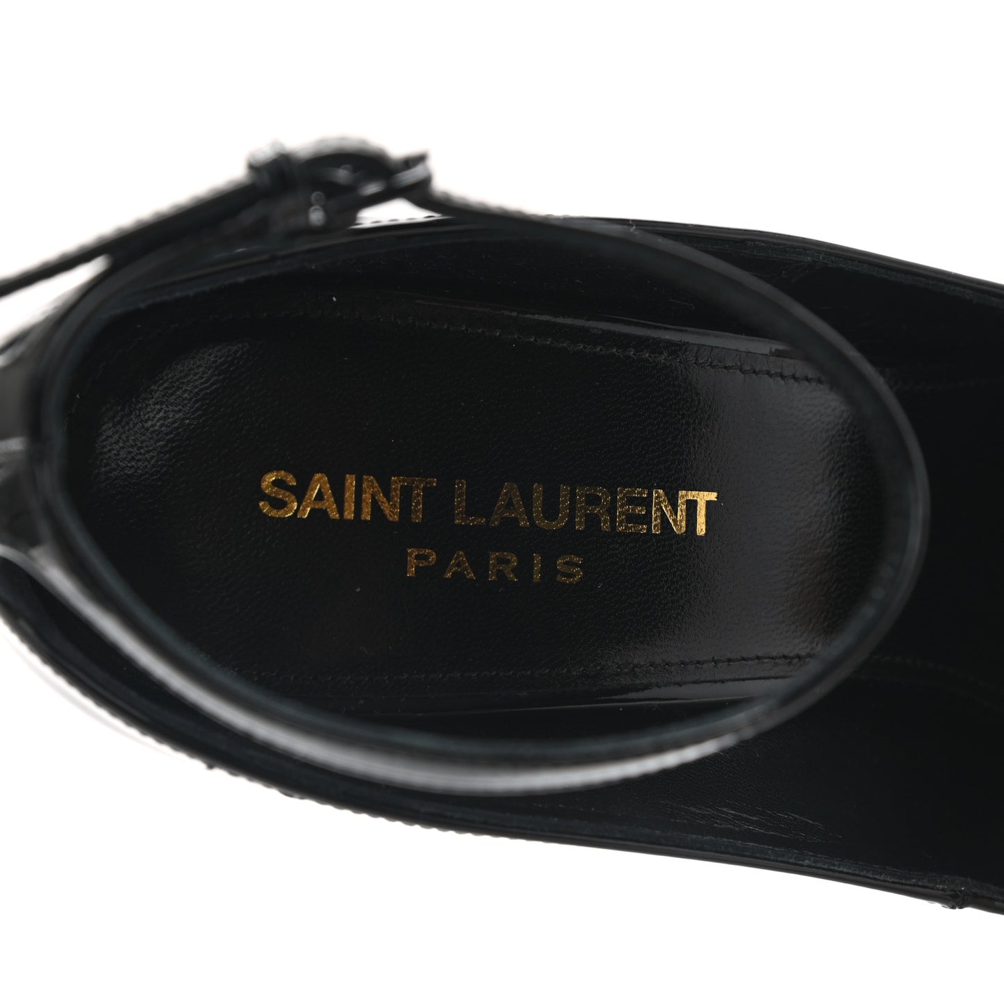 Patent Calfskin Betty 110 Ankle Strap Pumps 38 Black